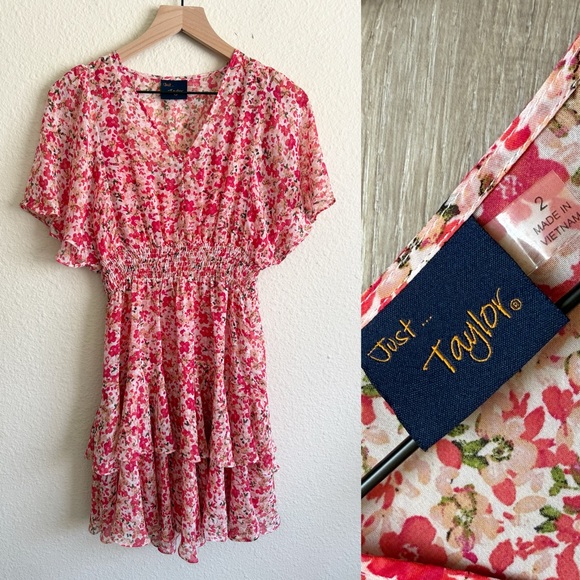 Just...Taylor Vibrant Pink Floral Dress-Size 2 - Picture 1 of 10